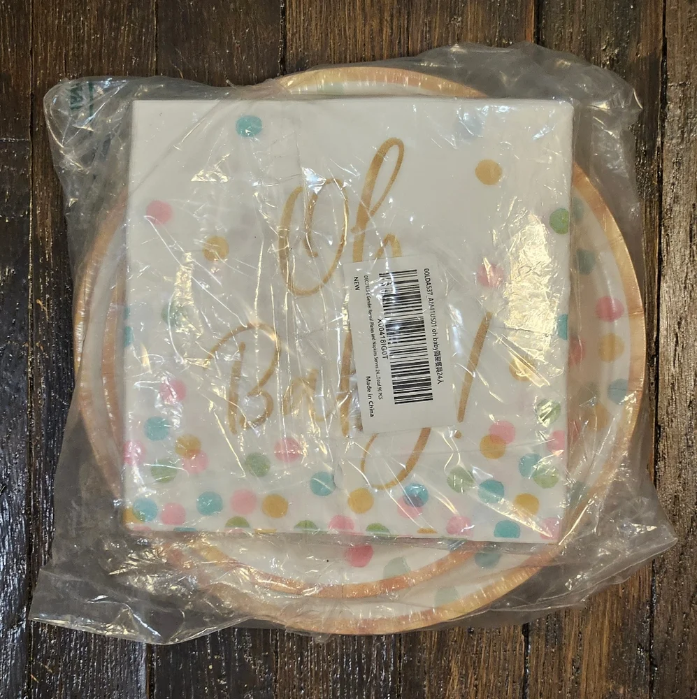 Oh Baby! Gender Reveal Party Supplies Set - Gold and Multicolor